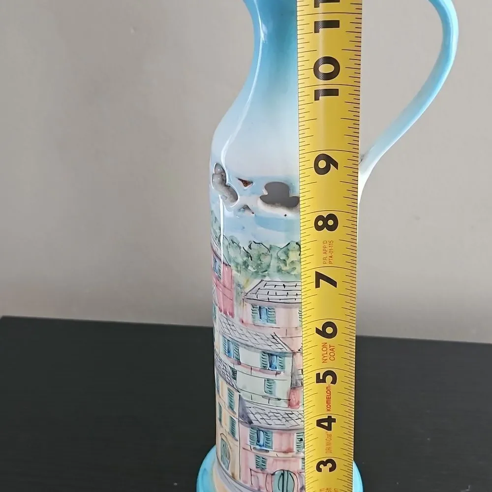 Vintage Ceramic Vase With Cityscape Scene